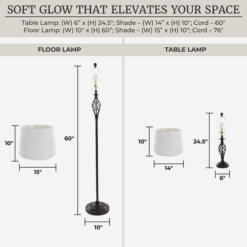 Set of 3 Elegant and Chic Spiral Cage Design Table & Floor Lamps by Lavish Home