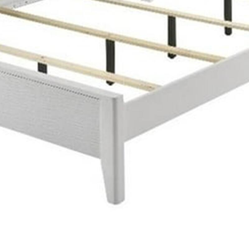 Tory King Size Bed, Wave Texture and Mitered Corners, Modern White