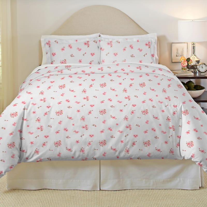 Pointehaven Flannel 180 GSM Brushed Soft Cotton Oversized Duvet Sets - Full - Queen - Sakura