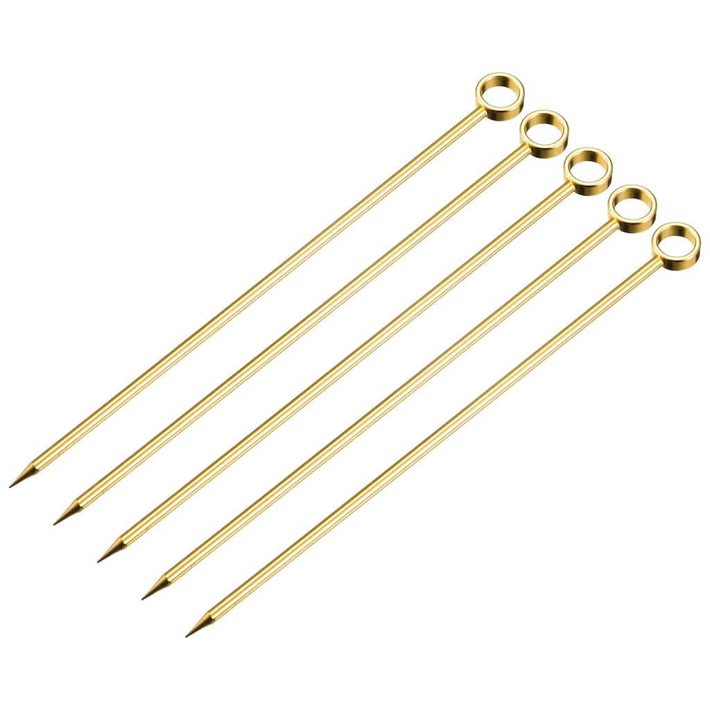 Metal Cocktail Picks 5Pcs, Reusable Cocktail Toothpick Circle Shape - Gold - 11 cm/ 4.3 inches