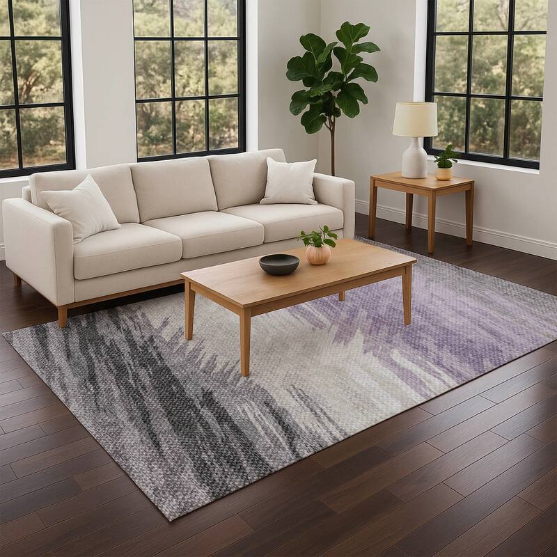 Machine Washable Indoor/ OutdoorAbstract Brushstrokes Chantille Rug