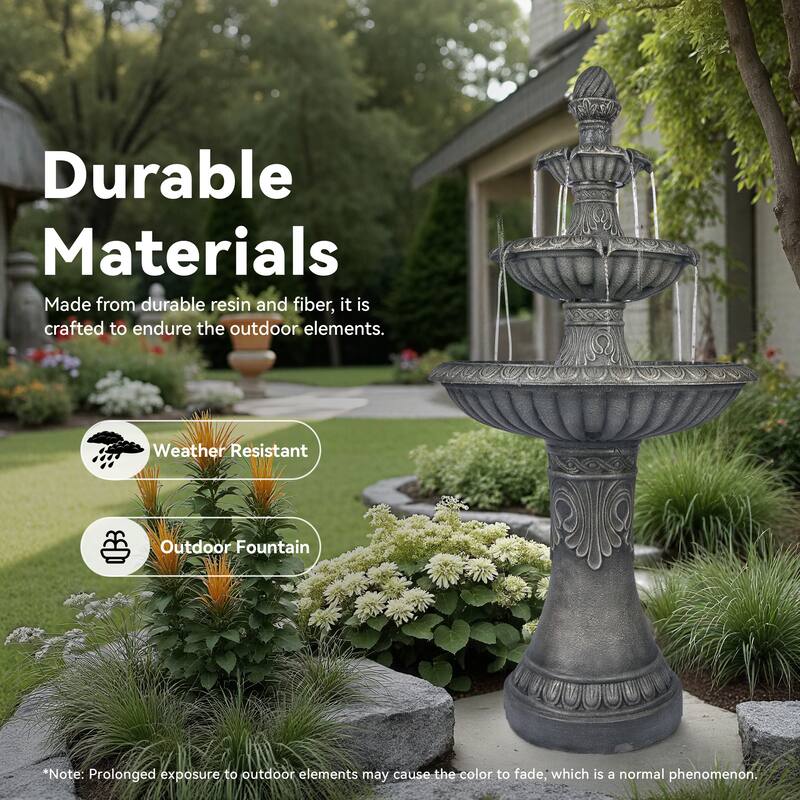 Classic 3 Tier Outdoor Water Fountain with Adjustable Flow ETL Certified Pump for Garden Patio Backyard