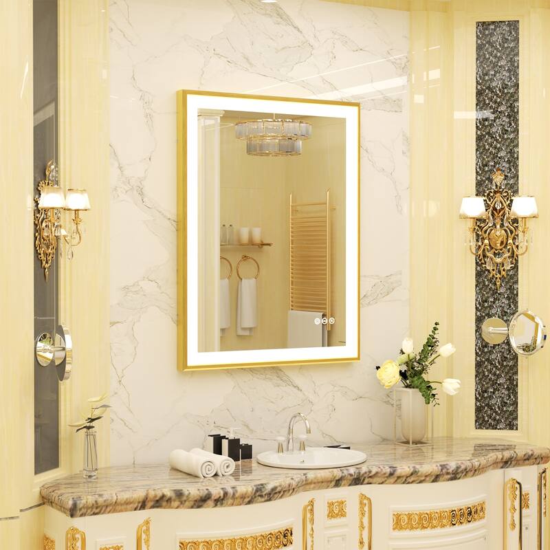 Gold Aluminium Alloy Frame Illuminated LED Bathroom Mirror