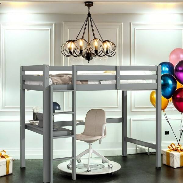 slide 2 of 15, Comprehensive Design Twin Loft Bed with Built-In Desk Grey