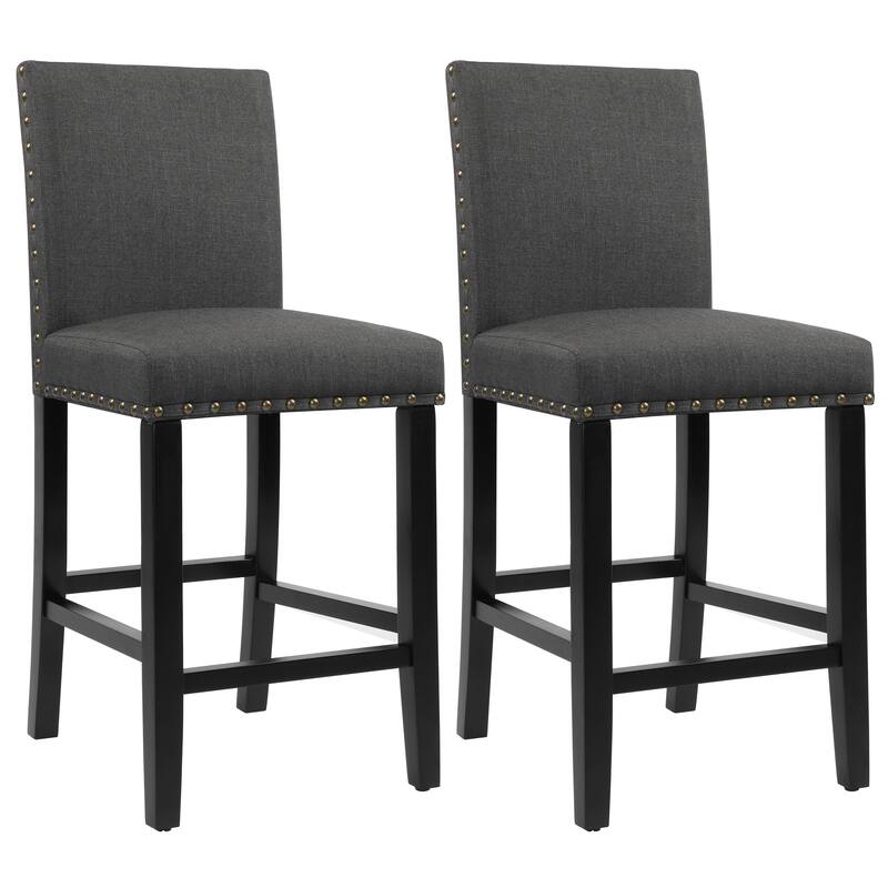 25 Inches Bar Stools Set of 2 Upholstered Counter Height Bar Stools with Back and Nailhead Trim