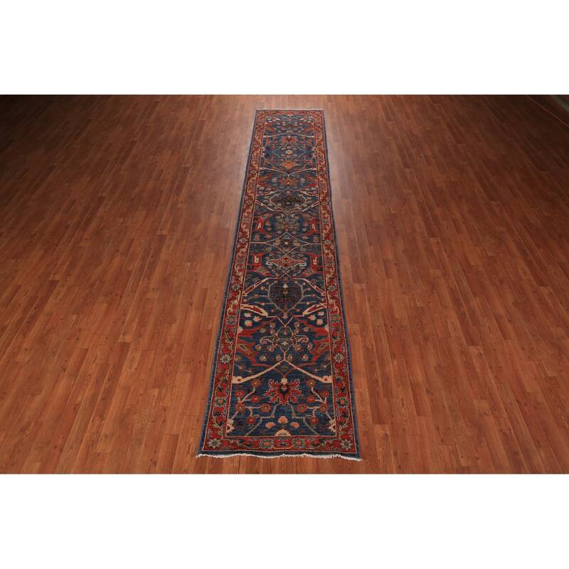 Blue Vegetable Dye Ziegler Oriental Runner Rug Handmade Wool Carpet - 2'8" x 12'11"