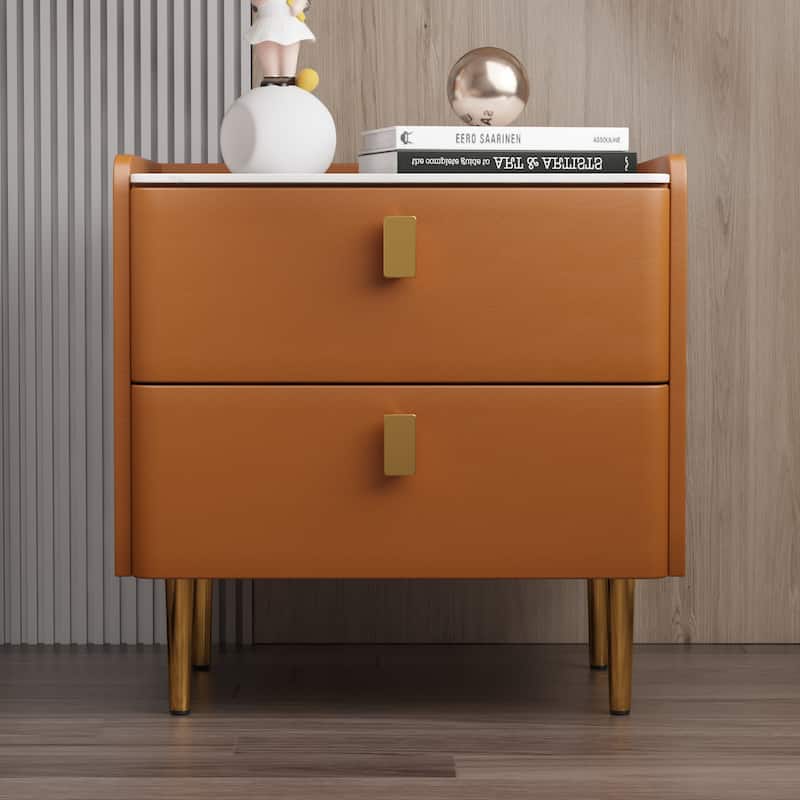 Modern Luxury 2-drawer Faux Leather Bedroom Nightstand