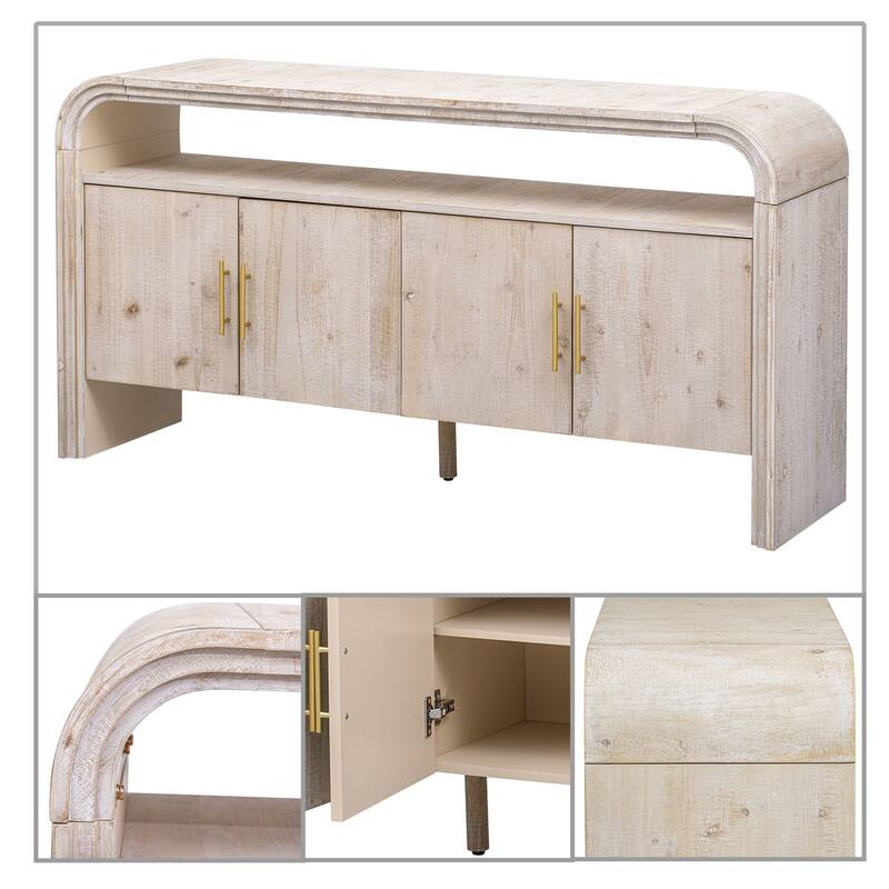 Modern luxury style sideboard with open storage and cabinets, shelves for living room hallway at kitchen