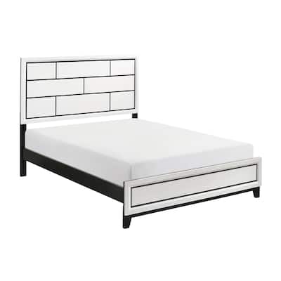 California King Size Wood Modern Platform Bed with Black Line Design and Headboard/Footboard