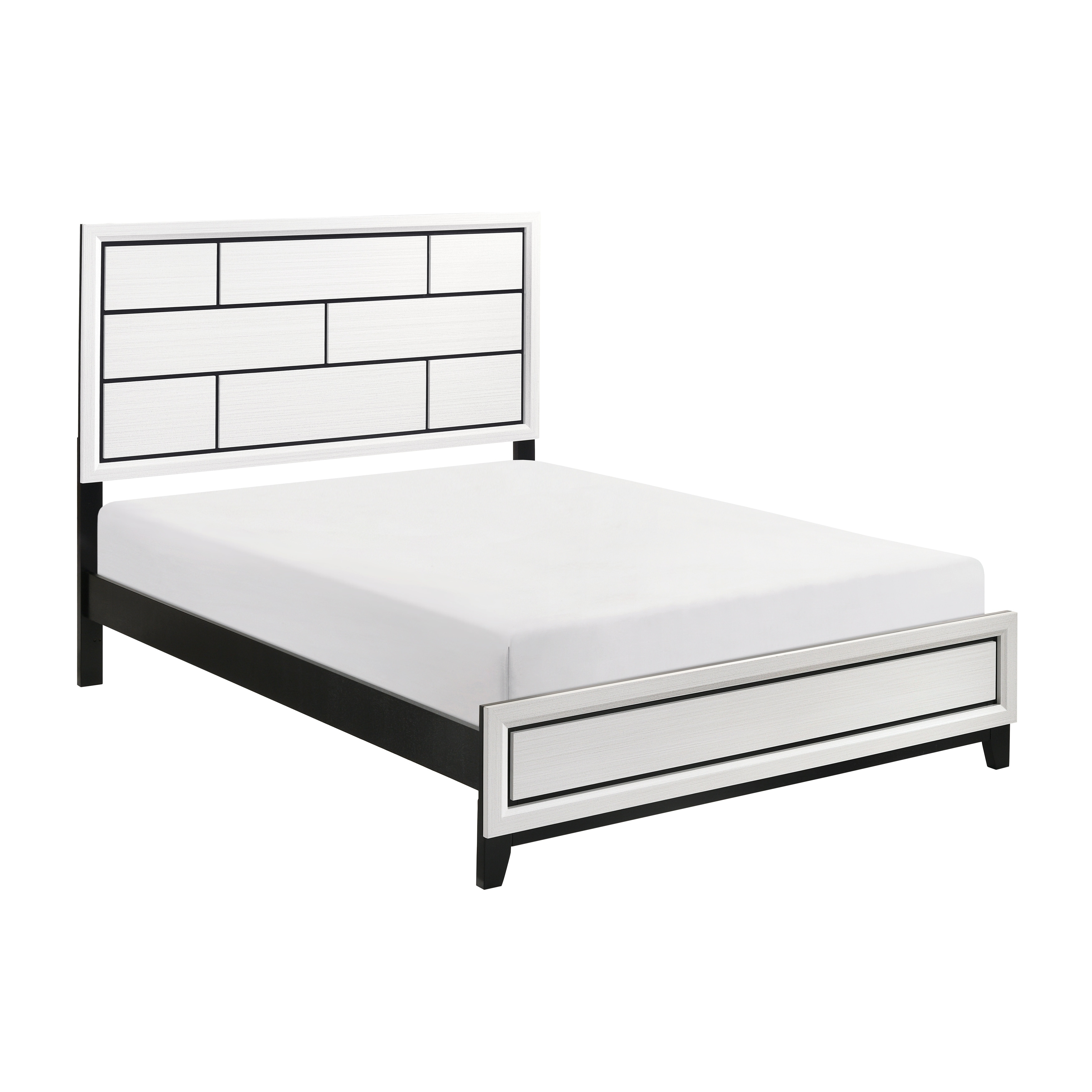 Full Size Wood Panel Bed with Line Design and Headboard