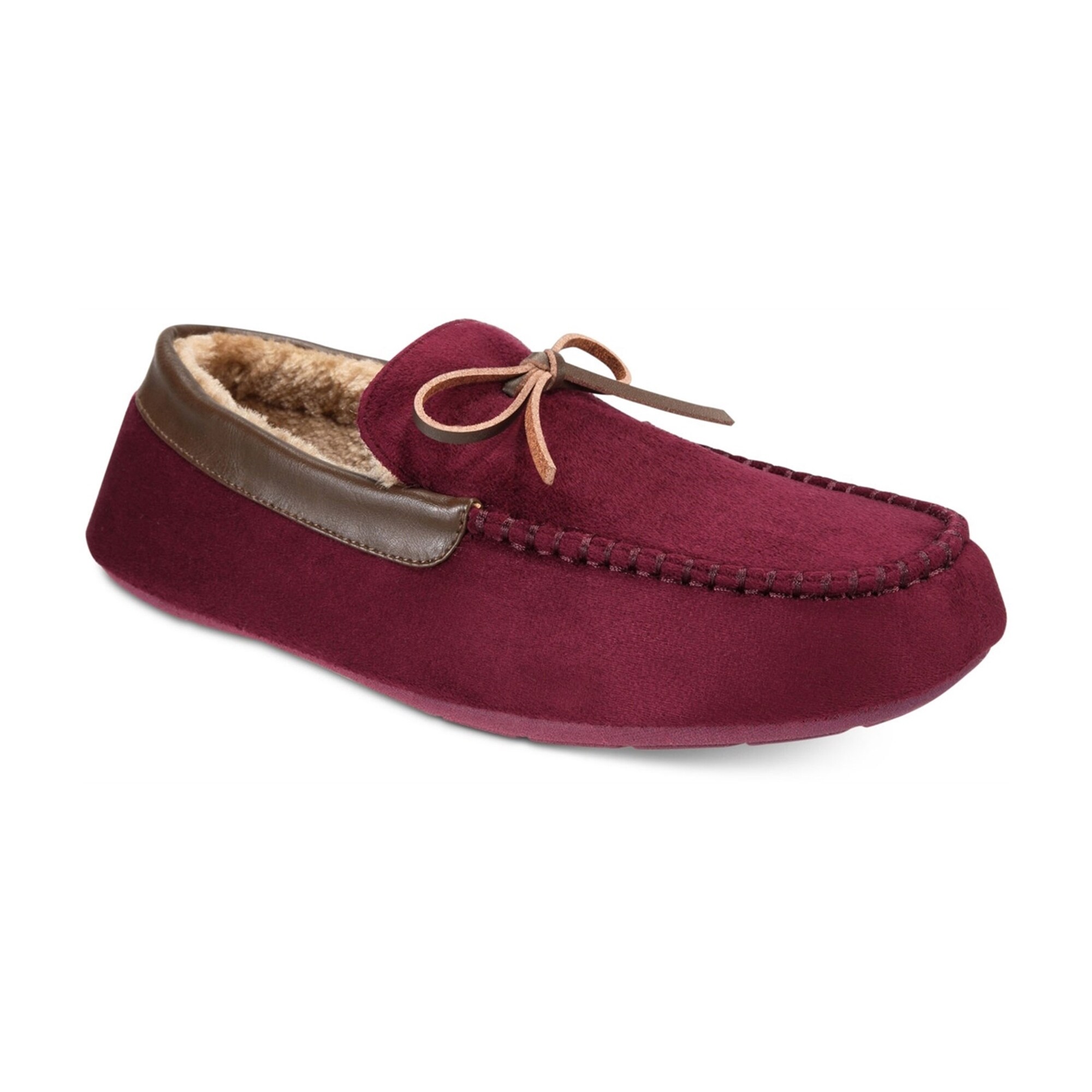 Club Room Mens Bomber Moccasin Slippers,, Red, M - Bed Bath 