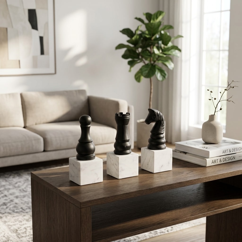 Decorative Chess Pieces Figurine - Set of 3, 9", Black & White - 8.25"