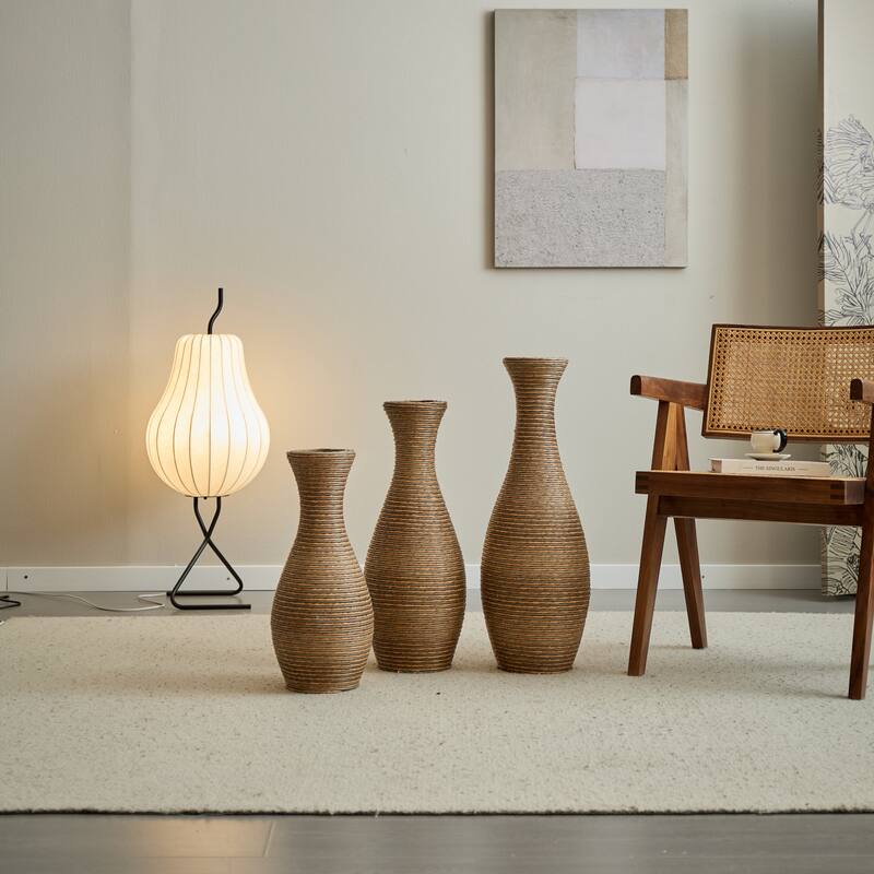 3-Piece Artificial Rattan Floor Vase - For Living Room Decoration, Entrance Or Hallway - For Dry Or Silk Flower Arrangements