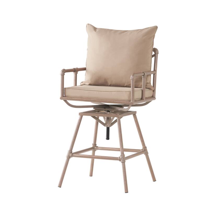 Outdoor Patio Swivel Barstool Adjustable Stool Height with Upholstered and Arm Barstool, Metal Frame Bar Chair