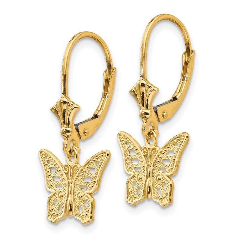 Curata 14k Yellow Gold Cutout Textured Butterfly Leverback Earrings 26mm long