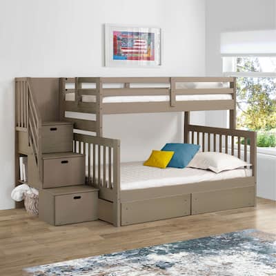 Acadia Twin-over-Full 2-drawer Solid Wood Bunk Bed with Staircase