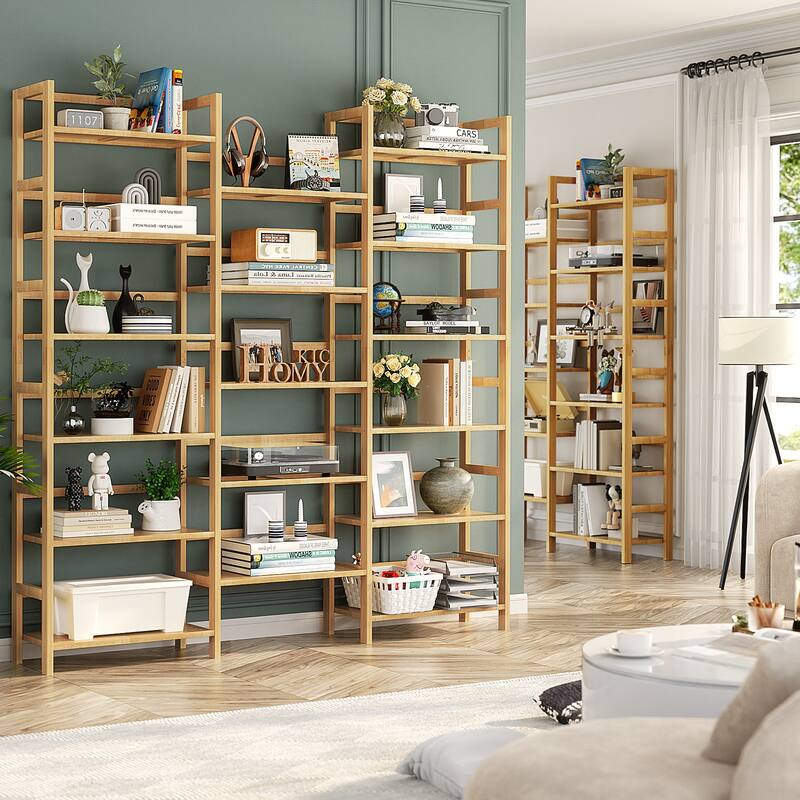 6-Tier Solid Bamboo Bookcase,Large Freestanding Open Bookshelf with 17 Display Shelves,Easy To Assemble