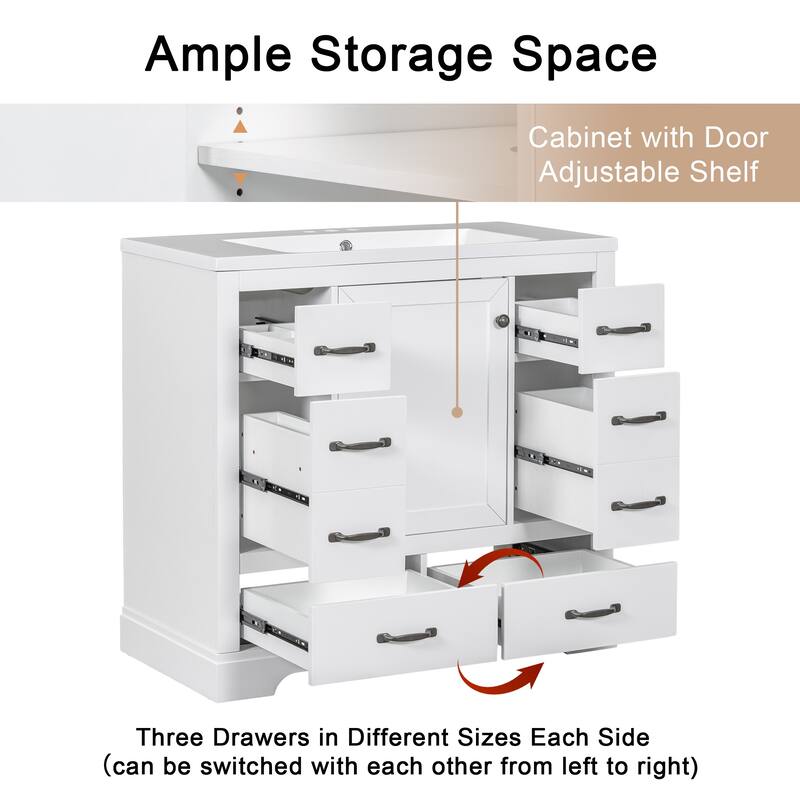 Freestanding Green Bathroom Cabinet Base - Ample Storage, Multi-Functional Drawers, Sink Not Included - 35.5in L