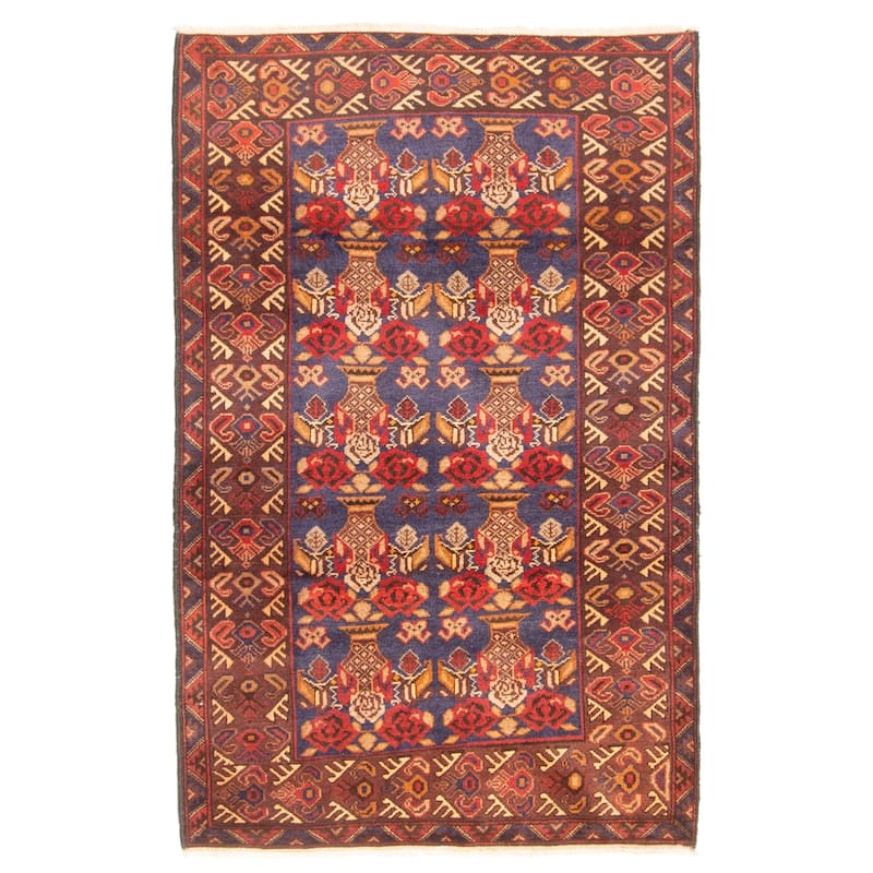 ECARPETGALLERY Hand-knotted Teimani Dark Navy Wool Rug - 2'10 x 4'6