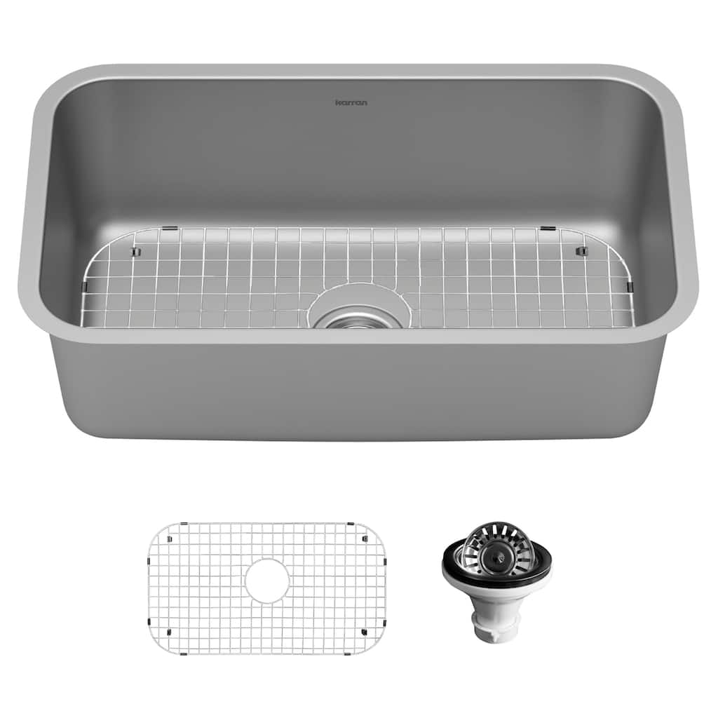 Karran 30" Undermount 16-Gauge Extra-Large Single Bowl Stainless Steel Kitchen Sink Kit