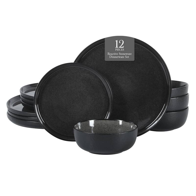 Gibson Elite Tahoe Sunset 12 Piece Stoneware Reactive Glaze (Service for 4) Ceramic Plates and Bowls Dinnerware Set