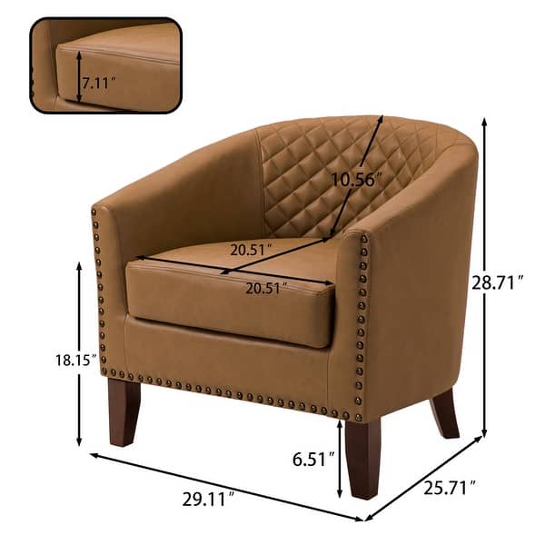 dimension image slide 8 of 9, Axia Barrel PU Leather Accent Chair with Nailhead Trim