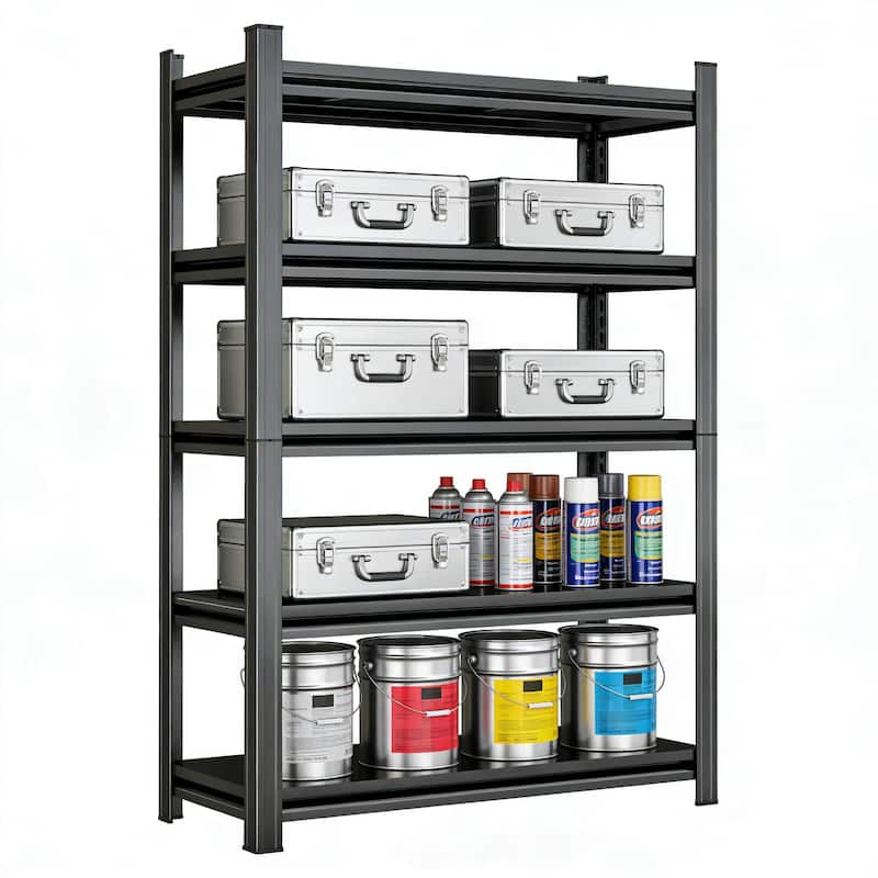 5 Tier Storage Shelves, 2200LBS Adjustable Metal Shelving Unit, Black, Needs Assembly
