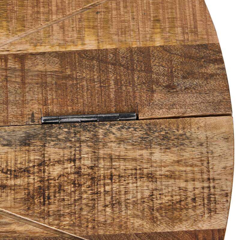 Roomfitters Round Coffee Table, Wood Top Living Room Center Table with Iron Base, Modern Industrial Design, Natural+Brown