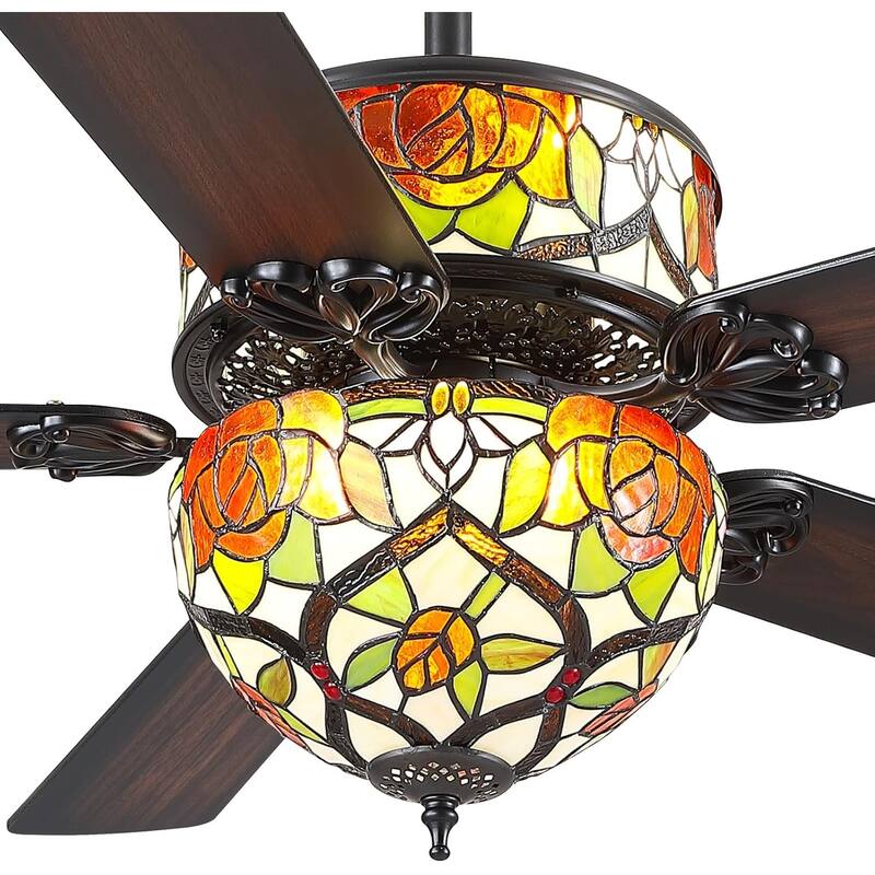 50" TiffanyTropical Ceiling Fan with 5 Palm Leaf Bllades and Vintage Cover Waterproof for Indoor and Outdoor Patio - 52 Inches - Tiffany-2