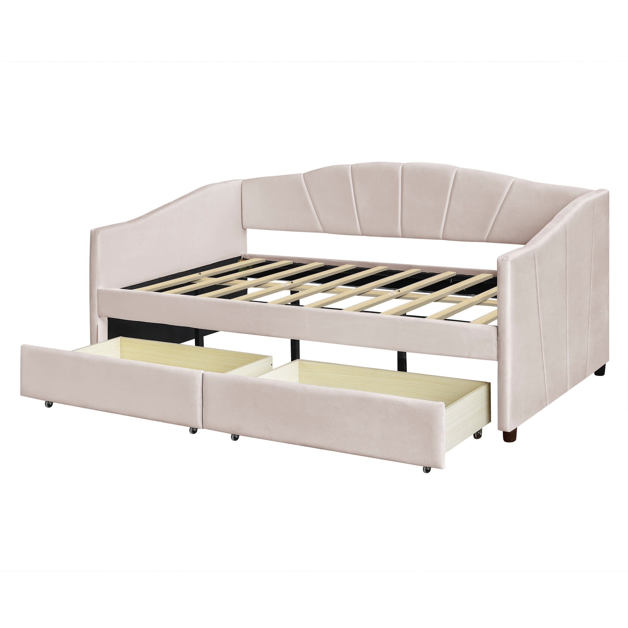 Twin Size Upholstered Daybed with Two Storage Drawers and Wood Slat