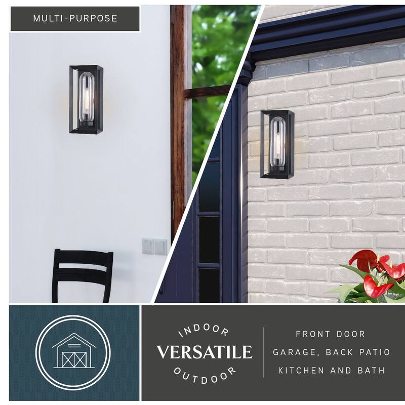 Pullman 1 Light Black Modern Industrial Outdoor Wall Sconce Clear Glass - 6.5-in W x 15.5-in H x 6.75-in D