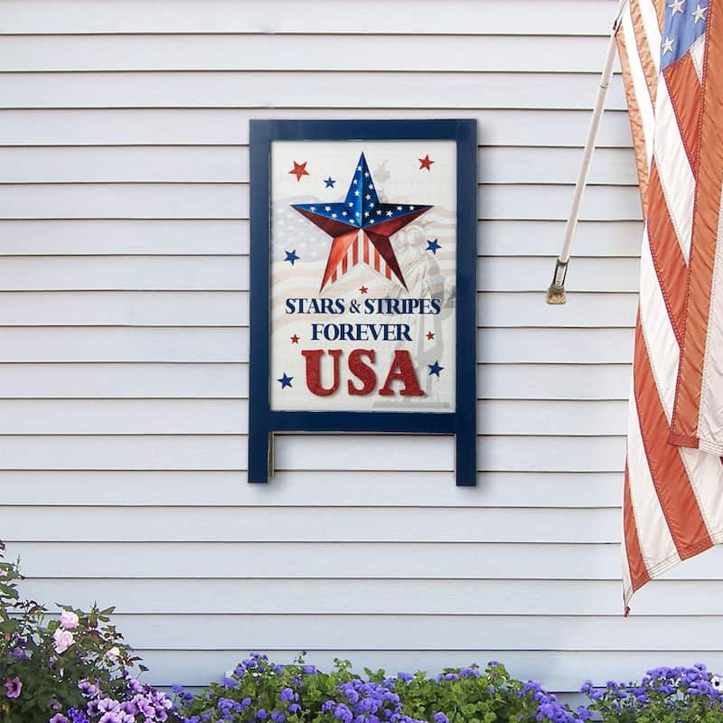 Glitzhome 24"L Wooden Patriotic Americana Wall Hanging Sign Porch Decor - 24 x 15