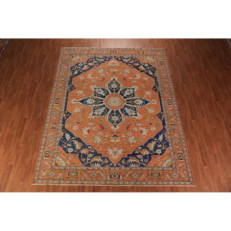 Heriz Serapi Oriental Rug Hand-Knotted Vegetable Dye Wool Carpet - 9'4"x 11'11"