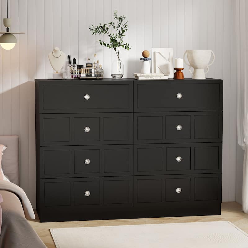 8 Drawer White Dresser, Modern Wood Storage Cabinet with Wide Top, Bedroom Chest Organizer - Black