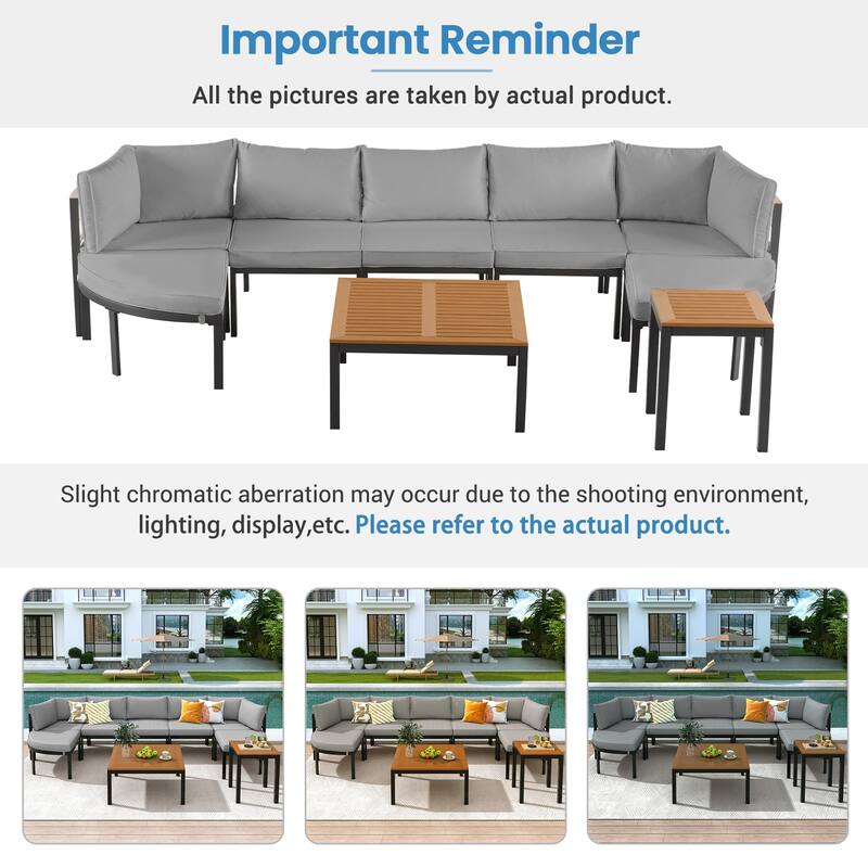 Modular Outdoor Sofa Set with Coffee Table, Ottoman & Cushions