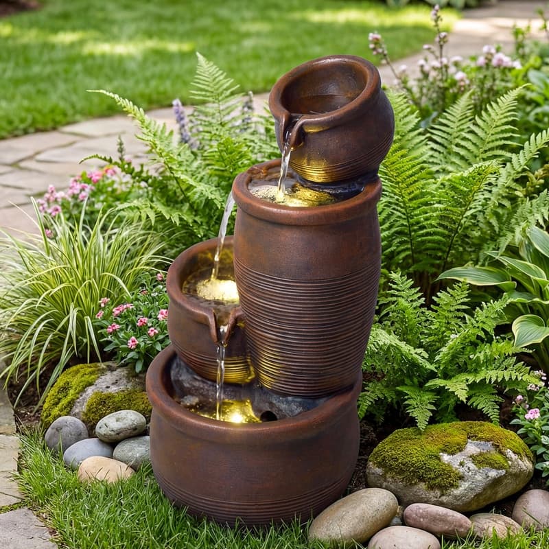 Polyresin Outdoor Hand Crafted Weather Resistant Fountain with LED Lights