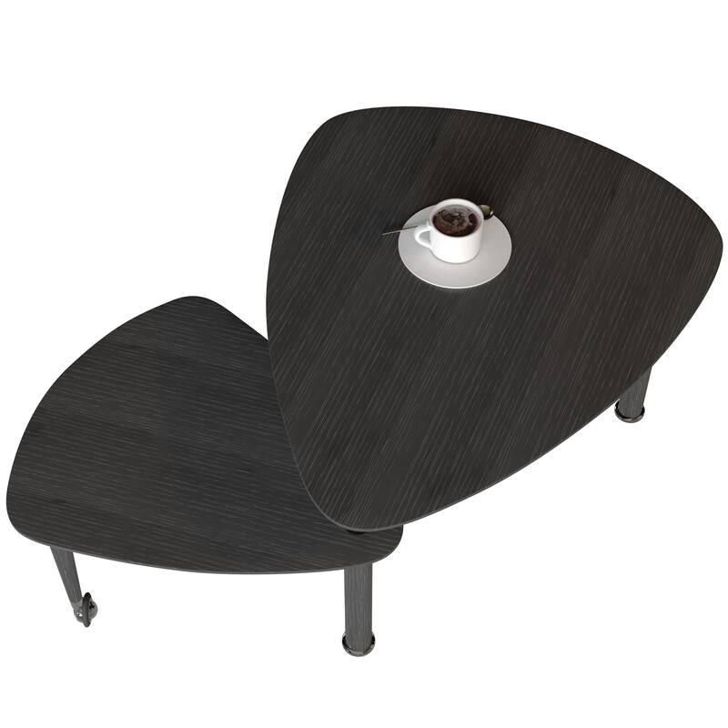 GDFStudio - Vesper 360 Degree Rotatable Nesting Coffee Table with Solid Rubberwood Legs