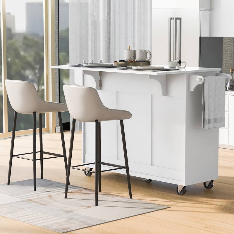 Rolling Kitchen Island Cart on Wheels with Adjustable Shelves, 2 Drawers, and Spice Rack
