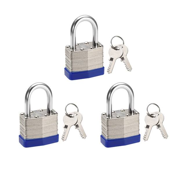 3pcs 1 Inch Shackle Key Different Safety Padlock Steel Lock Silver Tone, Blue Bed Bath