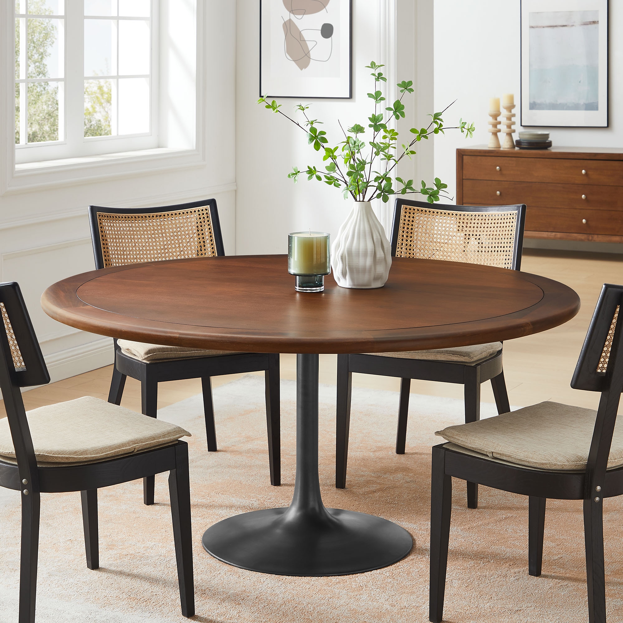 Lippa 60 Round Pedestal Solid Wood and Metal Dining Table Bed Bath Beyond 41542367
