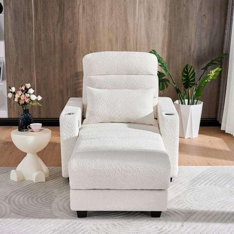 Electric Lounge Chair with Adjustable Backrest, Wireless Charging and Cup Holder, Beige