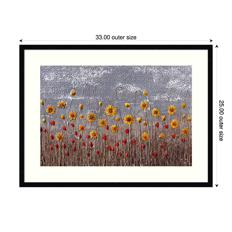 Silent Blossoms by Donatella Marraoni Wood Framed Wall Art Print - Svelte Noir Black - Wood - 33 x 25 in - Black