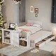 preview thumbnail 1 of 30, Twin Size Wood Platform Bed with Desk, Kids Daybed with 3 Drawers and Storage Shelf White