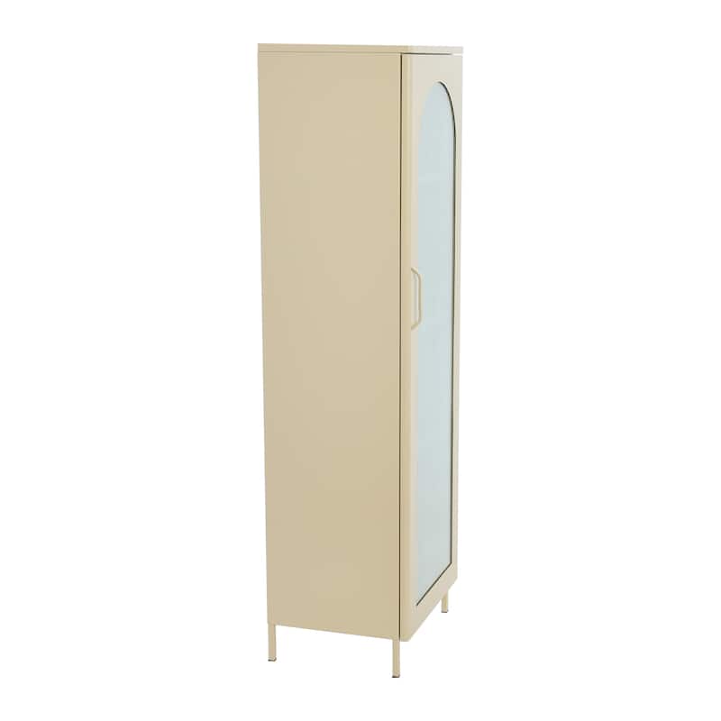 Solstice Metal Cabinet with 3 Adjustable Storage Shelves and Arched Glass Door