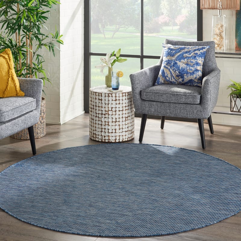Nourison Positano Casual Modern Indoor/Outdoor Rug - 6' x Round - Navy/Blue