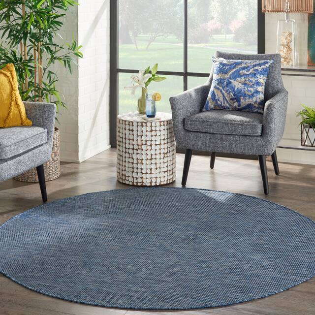 Nourison Positano Ombre Casual Modern Indoor/Outdoor Rug - 6' x Round - Navy Blue