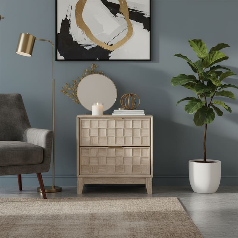 22" Modern Nightstand with Charging Station & 2 Drawers - Compact Bedroom Side Table​