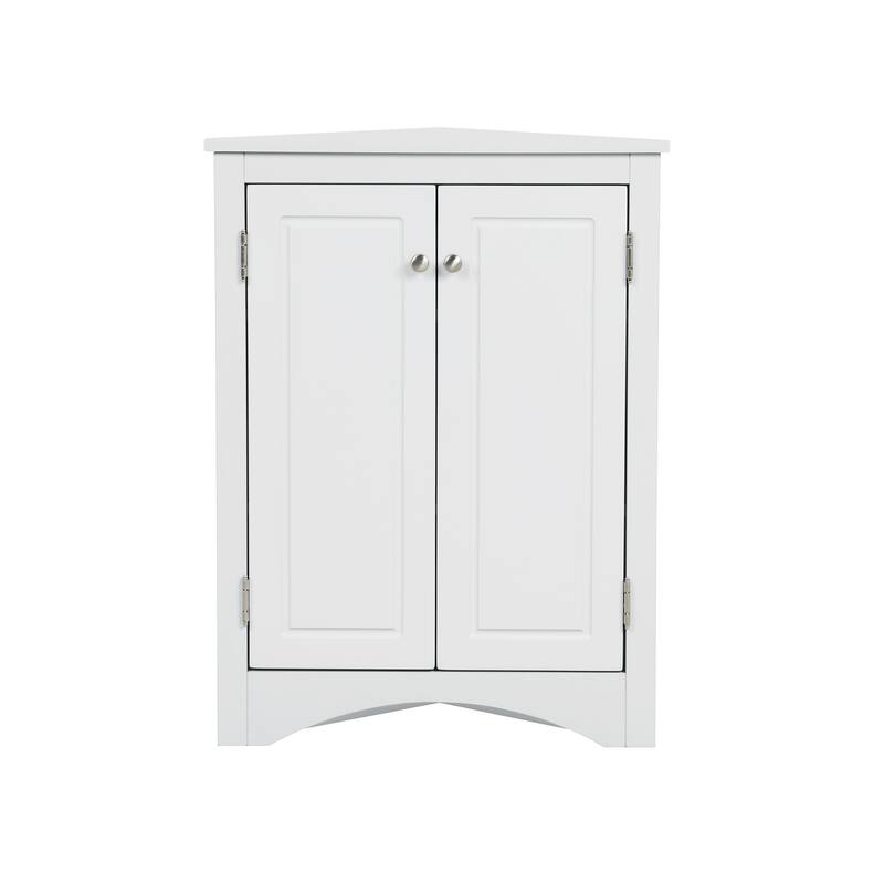 Roomfitters Triangle Corner Bathroom Cabinet, Modern MDF Floor Storage Organizer with Adjustable Shelves & Metal Knobs