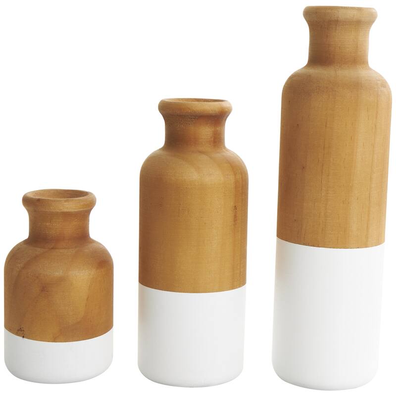 Wood Colorblock Decorative Vase with White or Black Bases - Set of 3 Brown - Roche River Decor