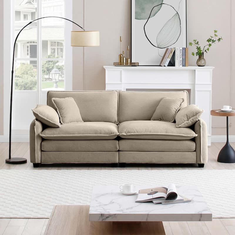 Oversize Loveseat, 81'' 2 Seater Corduroy Couch with 4 Pillows and Removable Armrests, Modern Love Seat for Living Room, Office